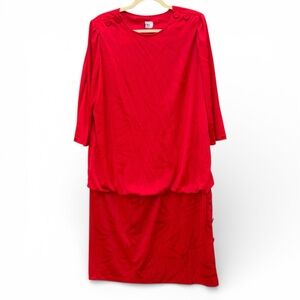 Vintage Jenny Made in USA Red Botanical Blouson Dress